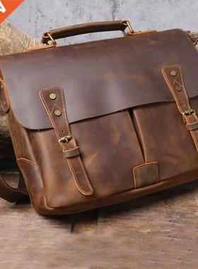 Luufan Men's Briefcase Genuine Leather A4 File Document Hand