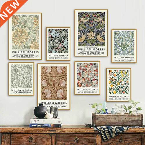Abstract William Morris Flower Leaf Bird Wall Art Painting