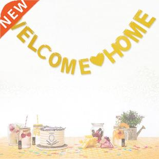 WELCOME HOME Flags Bunting Garland Gold Glitter Flags