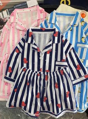 Women Sleepwear Heart Stripe Print Pajamas Sets Women Haraju