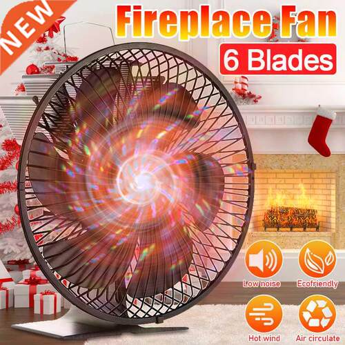 Aluminum Black Fireplace 6 Blades Heat Powered Stove Fan Woo