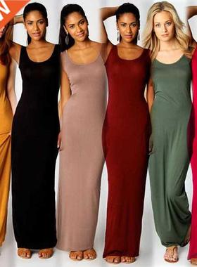High Stretch Tank Robe Spring Summer Thin Long Dress Vestido