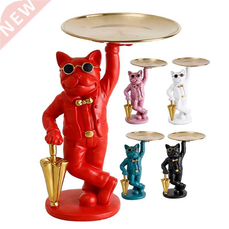1Pcs Bulldog Statue Storage Tray Resin Art Home Decoration