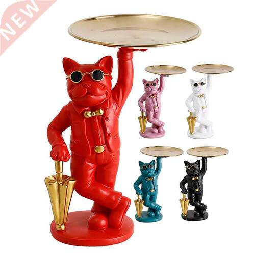 1Pcs Bulldog Statue Storage Tray Resin Art Home Decoration