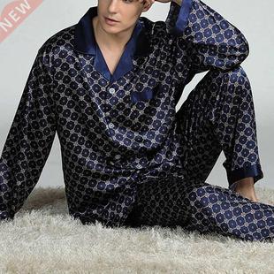 Puimentiua Spring Men Sleepwear Long Sleeve Satin Pajama Set