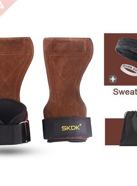 1Pair Cowhide Gym Gloves Grips Anti-Skid Weight Lifting Grip