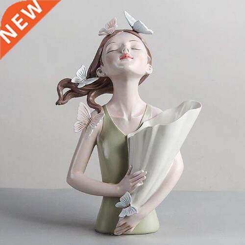 Cute Girls Resin Figurines Statues Decorative Flower Vase