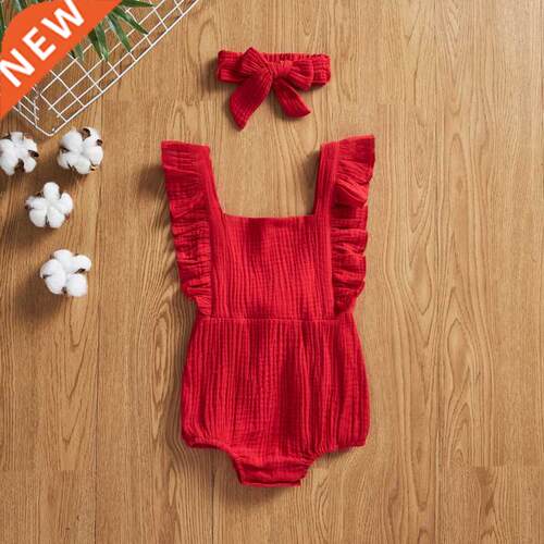 Summer Newborn Infant Baby Girls Romper + Headband Muslin Sl