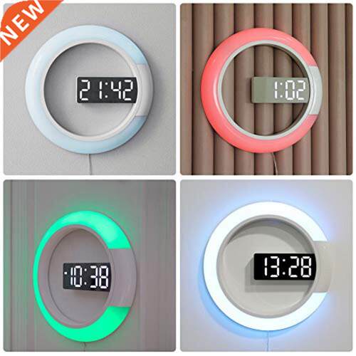 7 Colors Modern LED Digital Watch Alm Clock Mirror Hollow