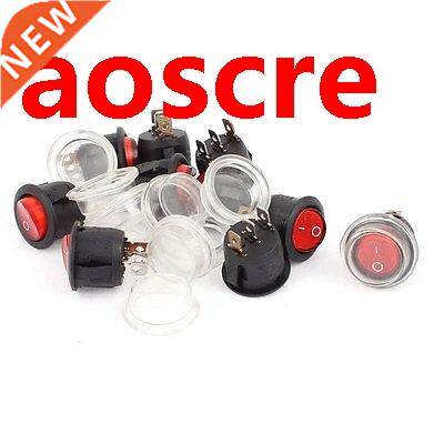 10 Pcs Red Lamp SPST NO-OFF Oval Boat Rocker Switch w Waterp