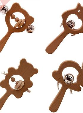 Wooden Rattle Beech Bear Hand Teething Wooden Ring Baby Ratt