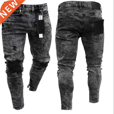 Biker Jeans Men's Disssed Stch Ripped Biker Jeans Me
