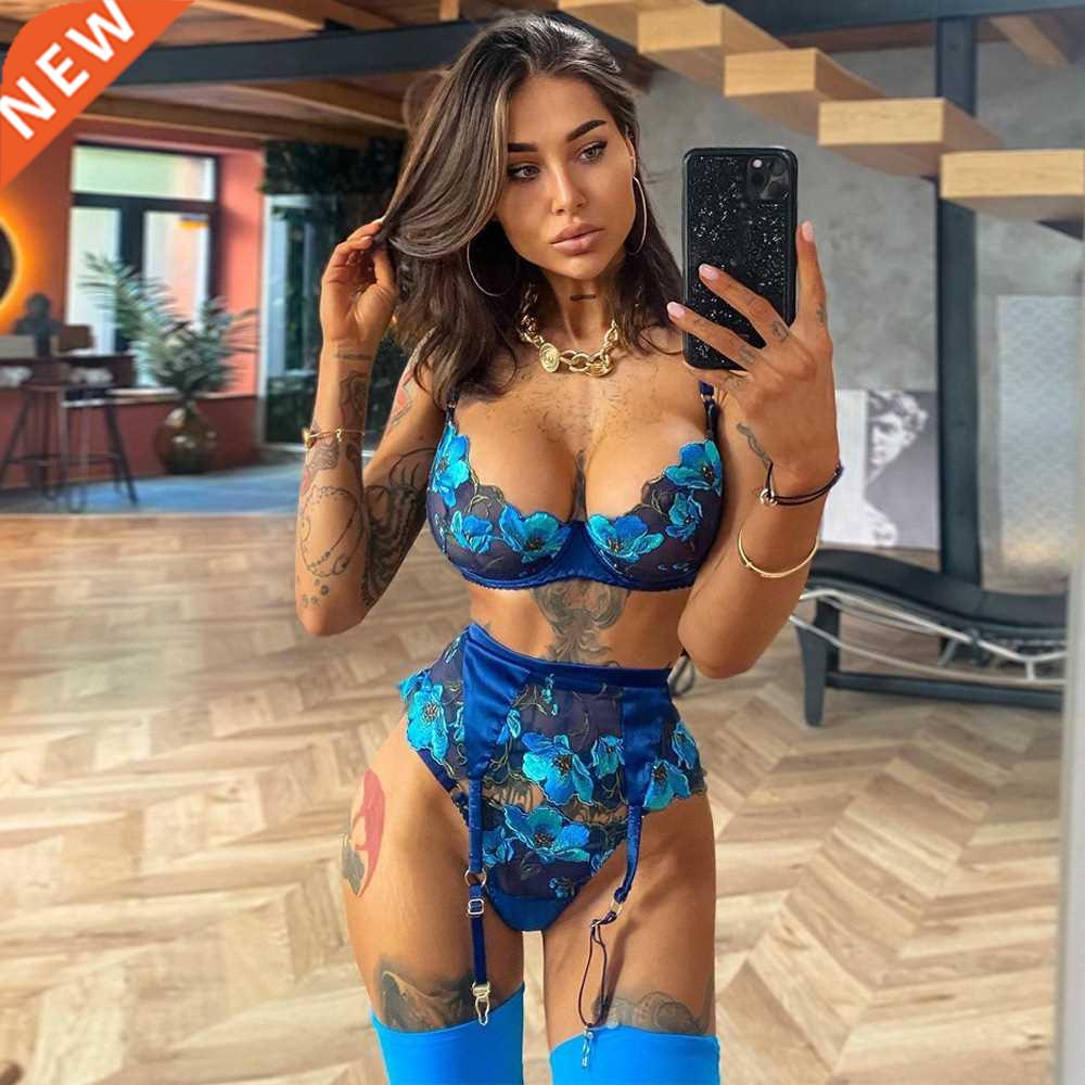 Yimunancy 3-Piece Lace Bra Set Women Embroidery Bra + Panty