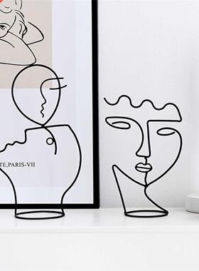 Iron Person Face Art Ornaments Nordic Abstract Home Retro