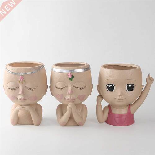 Resin Vases Cartoon Girls Shaped Flower Container Desk