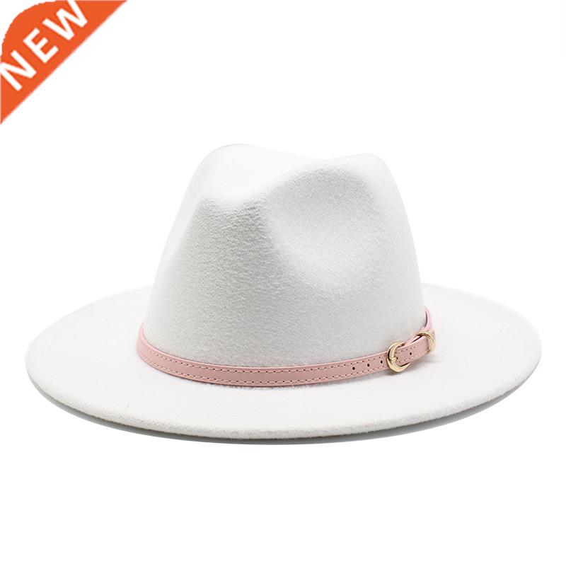 56-60cm White/BlackWide Brim Fedora Hat Women Men Imitation