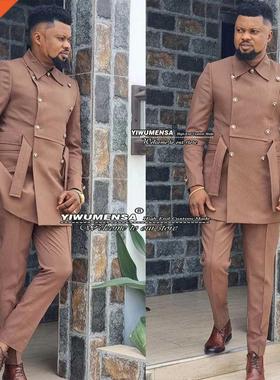 Man Fashion Suits High Neck Coat Pants Design Smoking Busin