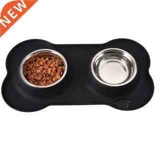 Antislip Double Dog Bowl With Silicone Mat Durable Stainless