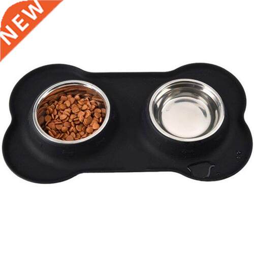 Antislip Double Dog Bowl With Silicone Mat Durable Stainless
