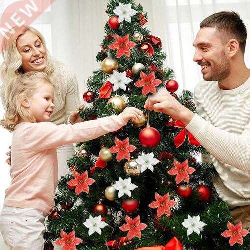 5/10PCs Christmas Decorations silk Glitter Artificial Flower