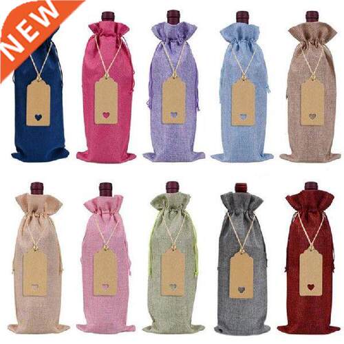 10Pc 5*15cm Linen Drawstring Pocket Drawstring Wine Bottle