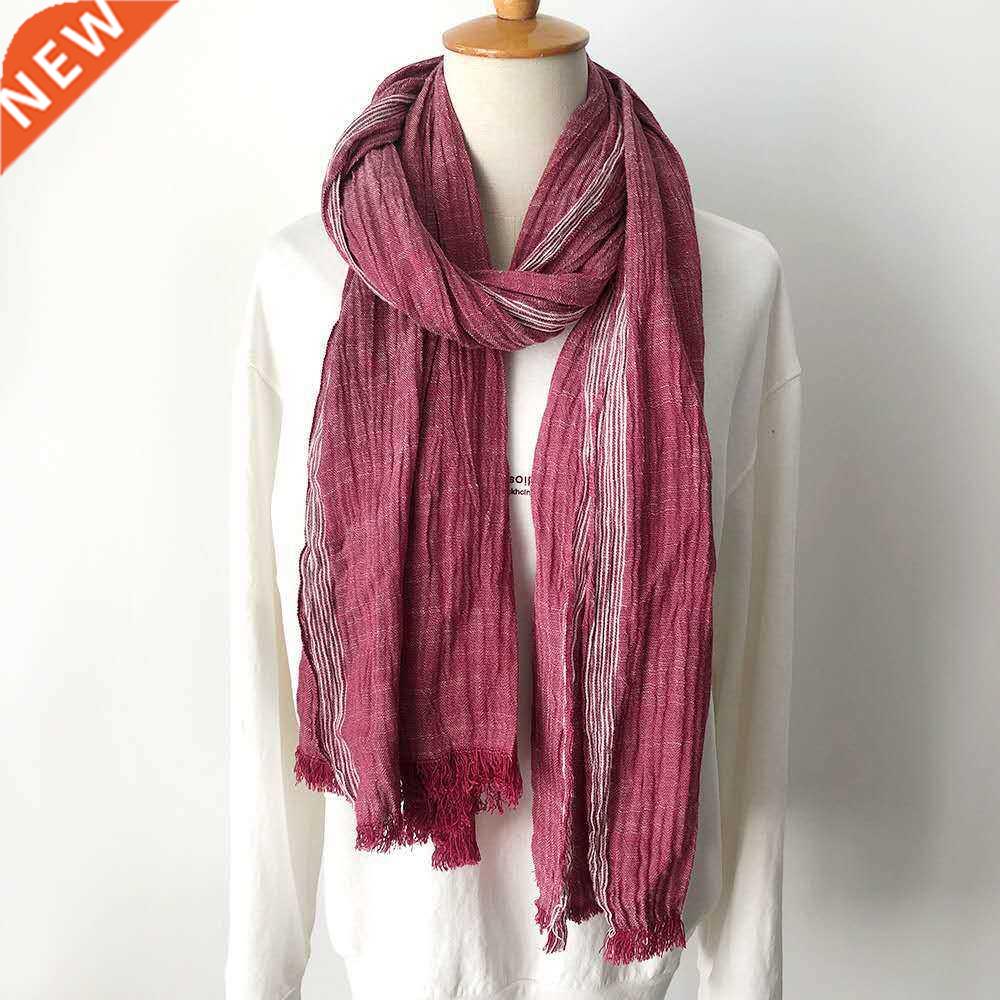 Cotton Linen Men Scarf Japanese Style Winter Blue Navy Black