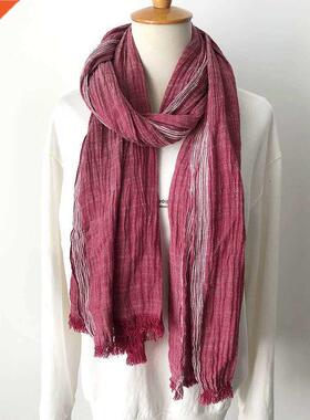 Cotton Linen Men Scarf Japanese Style Winter Blue Navy Black