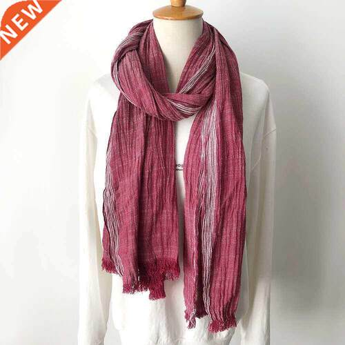 Cotton Linen Men Scarf Japanese Style Winter Blue Navy Black