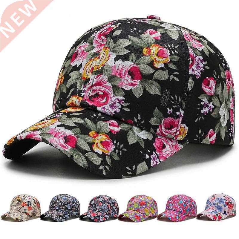 Women Sunscreen Cap Rose Floral Print Baseball Cap Sport Cas