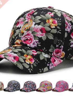 Women Sunscreen Cap Rose Floral Print Baseball Cap Sport Cas