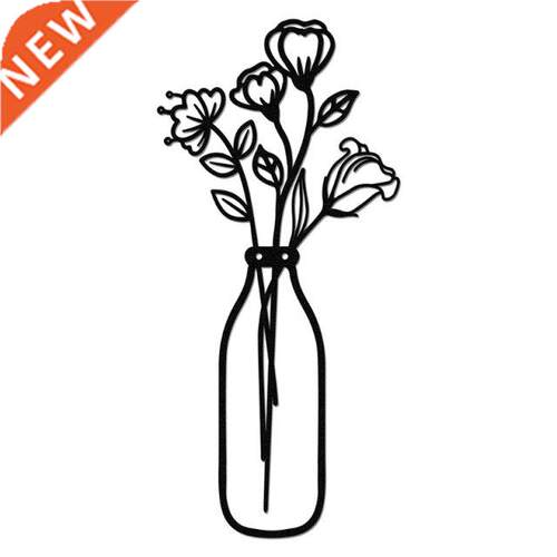 Metal Iron Flower Vase Wall Art Decoration Ornament Black Ha