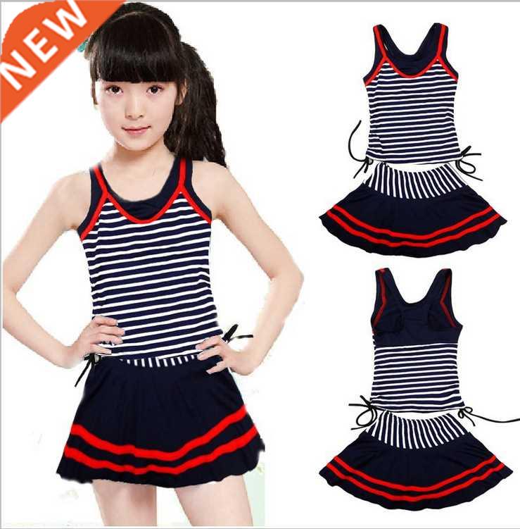New Navy Style Swimsuits For Girls Striped Female 2 pieces