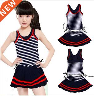 New Navy Style Swimsuits For Girls Striped Female 2 pieces