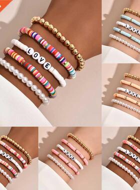 Colorful Stackable Love Letter Bracelets for Women soft clay