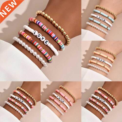 Colorful Stackable Love Letter Bracelets for Women soft clay