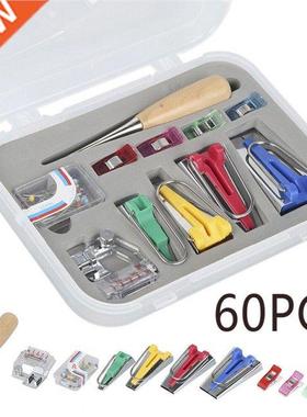 60pcs Fabric Bias Binding Tape Maker Kit Binder Foot Wooden