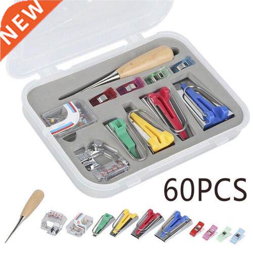 60pcs Fabric Bias Binding Tape Maker Kit Binder Foot Wooden