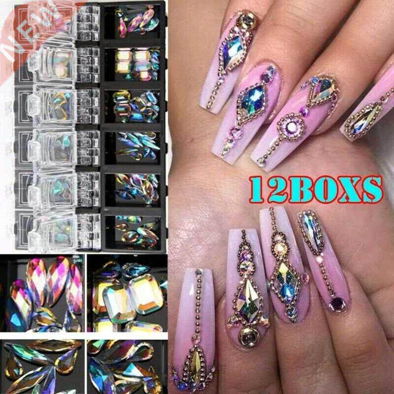 12pcs AB Diamond Gem Nail Glitter Rhinestone Glass Nail Art