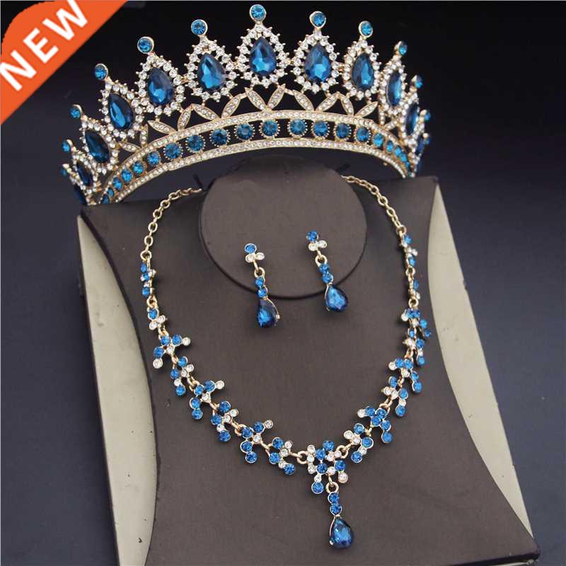 Luxury Blue Crystal Bridal Jewelry Sets for Women Fashion Ti