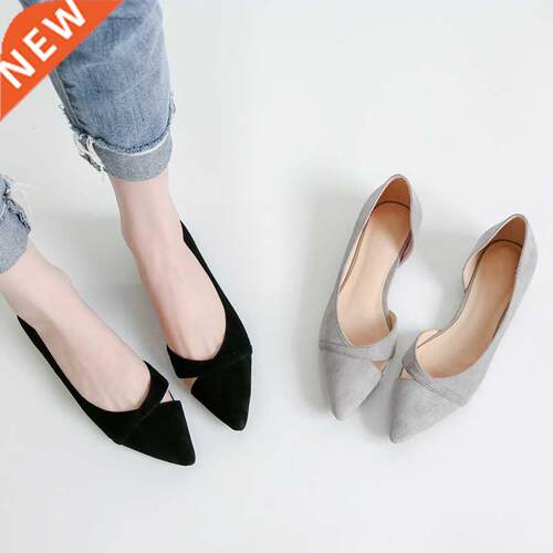 Women Shoes Flats Gray Ponted Toe Basc Smple Concse Flat