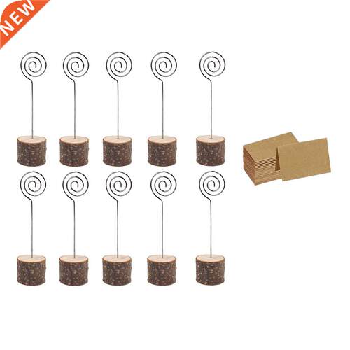 30Pc Wood Place Card Holders with Swirl Wire Kraft Place Car