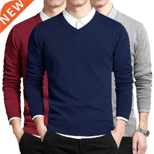 Cotton Sweater Men Long Sleeve Pullovers Outwear Man V Neck