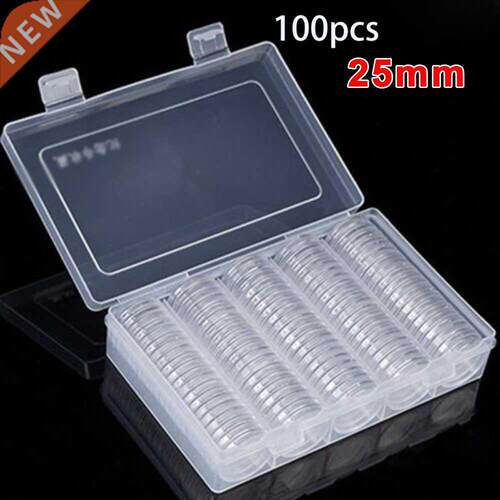 100Pcs/Box Coin Box Clear 25mm Round Boxed Holder Plastic St