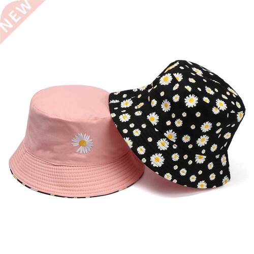 Daisies Embroidered Buckets Hat Cow Women Transparent Lace F
