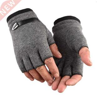 Fingerless Men Gloves Driving Suede Leather Black Grey Half