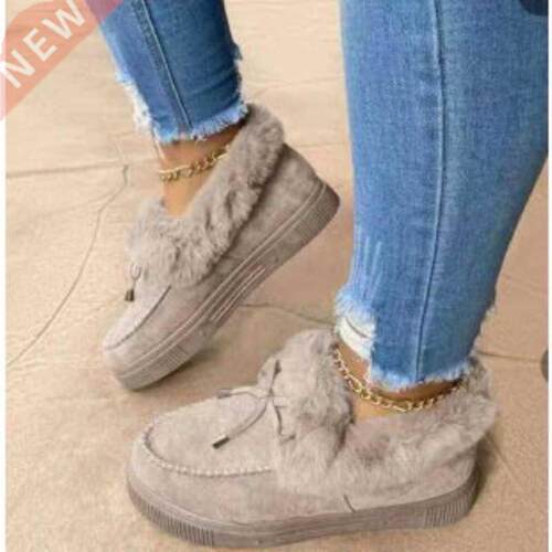 New Women Winter Cotton Shoes Ladies Bowknot Plush Warm Snow