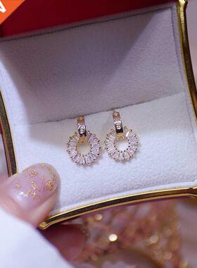 14k Real Gold Luxury Tiny CZ Earring Exquisite Round Zircon