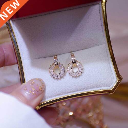 14k Real Gold Luxury Tiny CZ Earring Exquisite Round Zircon
