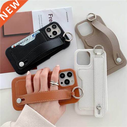 Luxury card holder wrist strap leather wallet case For iphon