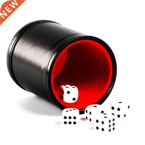 PU Leather Dice Set With Dice Cup 5 Dices Red Inner Dice